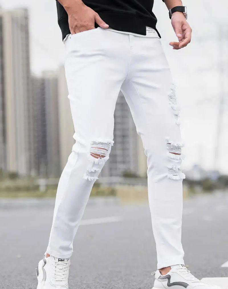 Pantaloni skinny elasticizzati multi-foro in denim da uomo_voghion.com