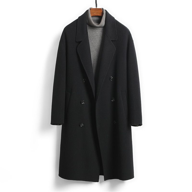 Herbst und Winter Neue Wolle Kaschmir Kostenloser Mantel Lange Doppel Konfrontiert Wollmantel männer Wollmantel Großhandel Schwarz Spot_voghion.com