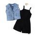 Kinderkleidung, neue Sommer-Jeansweste mit Revers für Mädchen mit einfarbigen Hosenträgern, zweiteiliger Overall_voghion.com