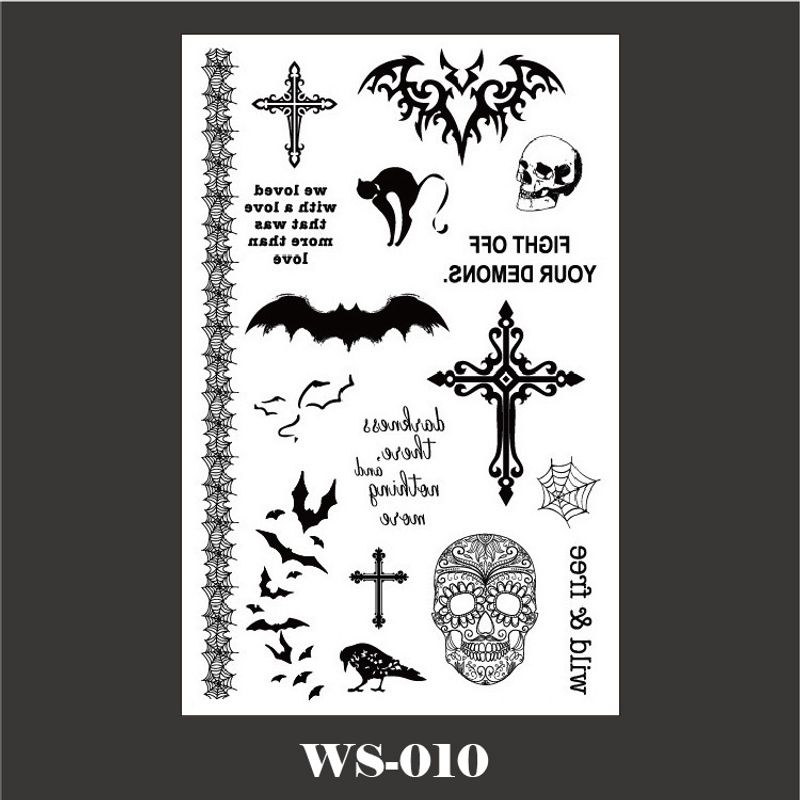 Autocollants de tatouage d'Halloween, plaie, cicatrice, horreur, fête, araignée, croix, visage_voghion.com