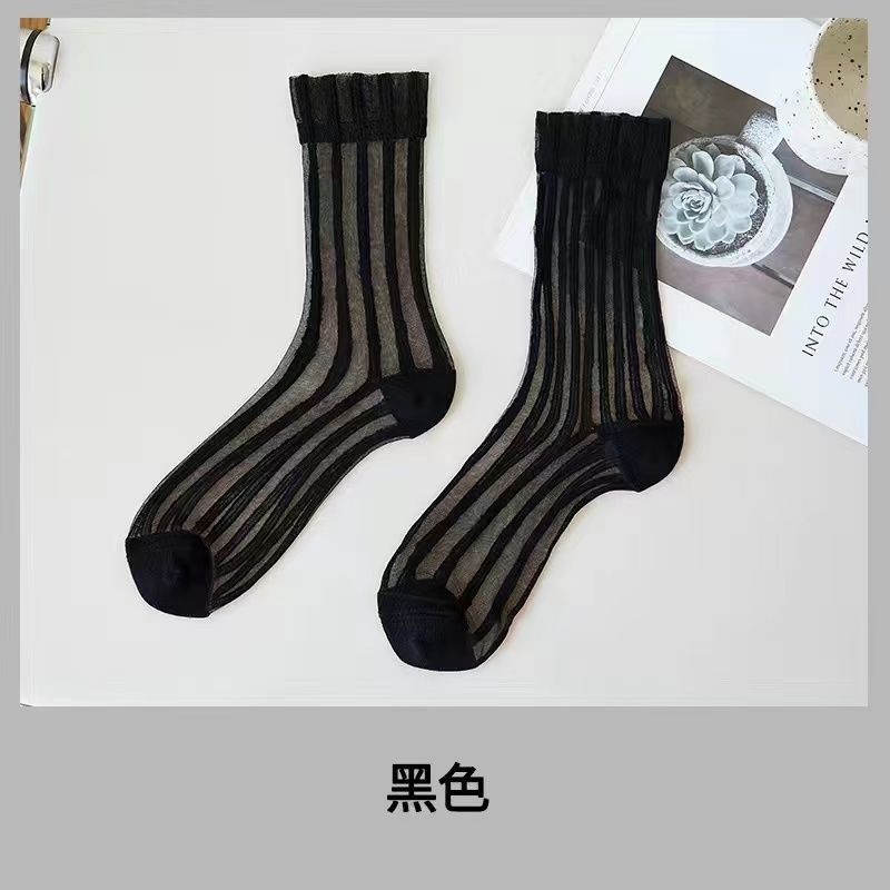 Yahu Die Colorful Vertical Striped Loli Stockings Mid-Calf For Women Summer Thin Style Personality Ins Internet_voghion.com