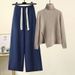 Women's Clothing suit for women new autumn and winter stylish high necked knitted sweater + drawstring drape wide leg pants two piece suit_voghion.com