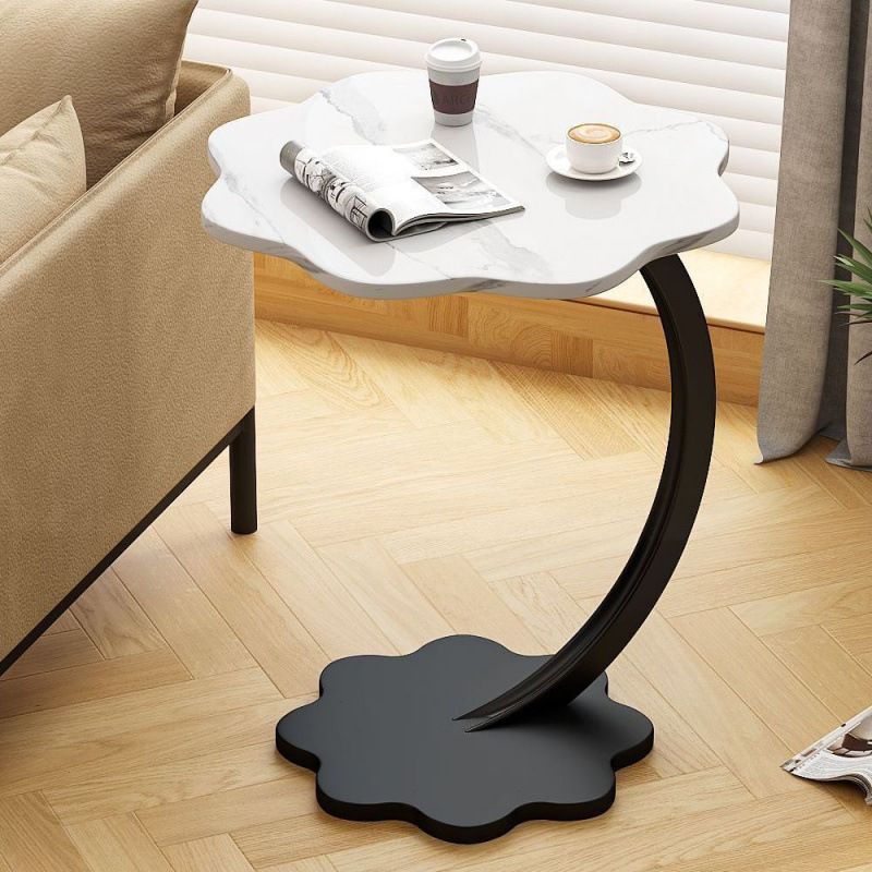 Cloud Nightstand - Slim Bedside Table With Marble & Wood Top, Space-Saving End Table For Bedroom/Living Room, Multi-Tier Storage Shelf In Black Frame_voghion.com