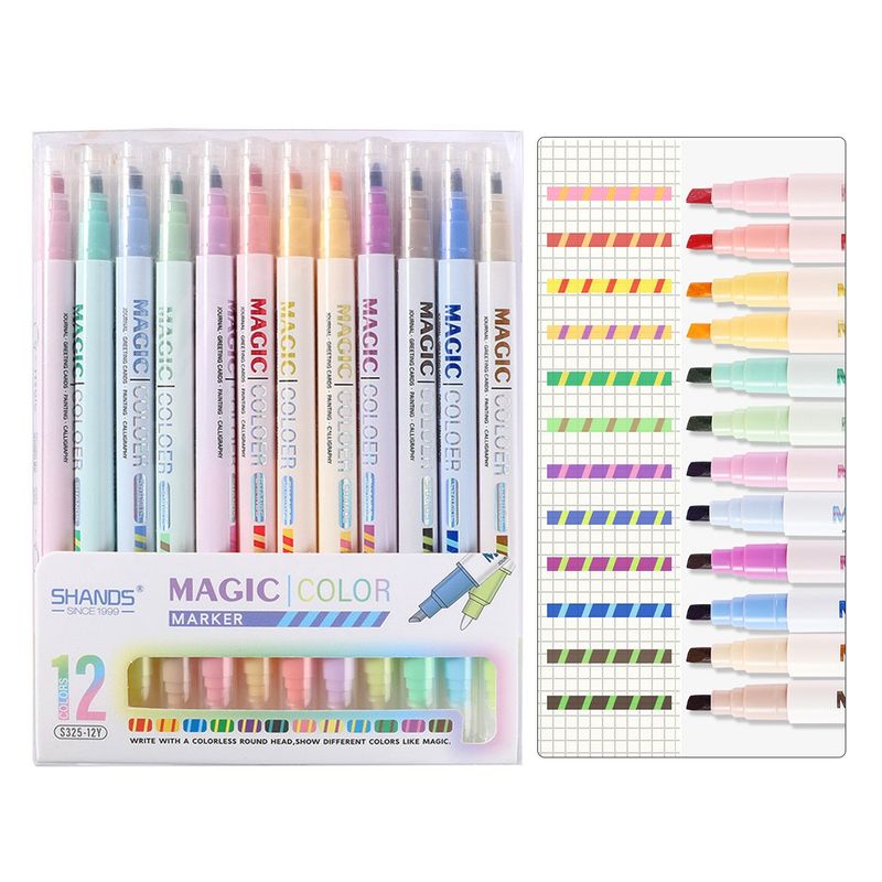 12-Color Dual-Tip Magic Color-Changing Highlighters - Vibrant, Smooth & Non-Smear For Notes, Journaling, Doodling & Art (6/12-Pack)_voghion.com