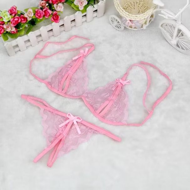 Completo intimo sexy con reggiseno e slip in pizzo trasparente e coordinato per donna - Spalline regolabili, vestibilità comoda, colore nero, bianco, rosa e rosso_voghion.com