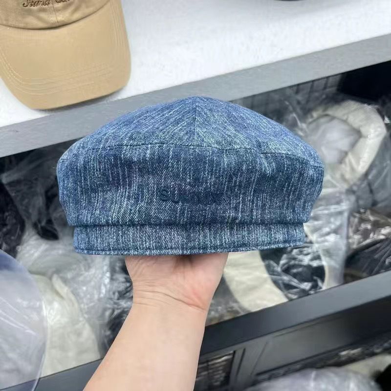 Trendy Fashion Embroidery Alphabet Denim Beret Spring and Summer Versatile Hat Female Face Little Painter Hat_voghion.com