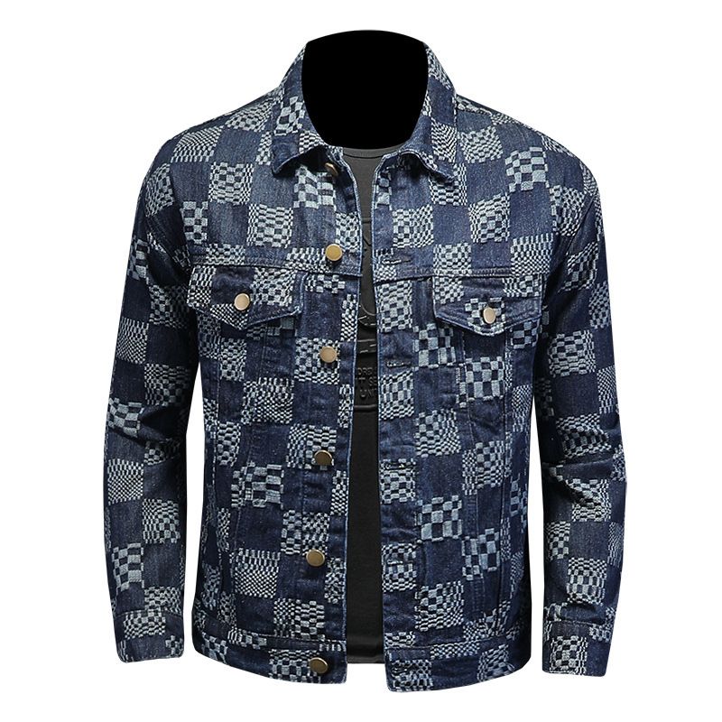 Veste en jean à carreaux pour homme – Veste camionneur décontractée et usée | Vêtements d'extérieur streetwear_voghion.com