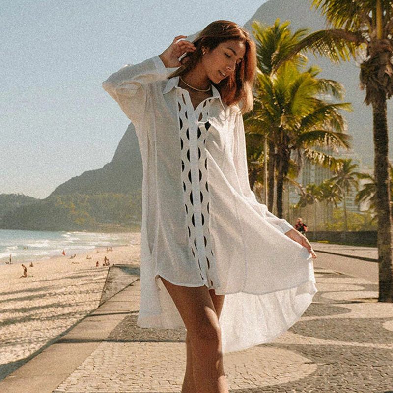 ​​Bamboo Cotton Lace Cover-Up – Beach Cardigan With Sun Protection (White/Black, One Size)​​_voghion.com