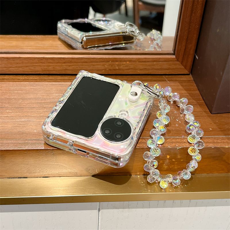 For Oppo Find N2 N3 Flip Luxury Cute Laser Rainbow Crystal Wrist Chain Strap Phone Case Cover_voghion.com