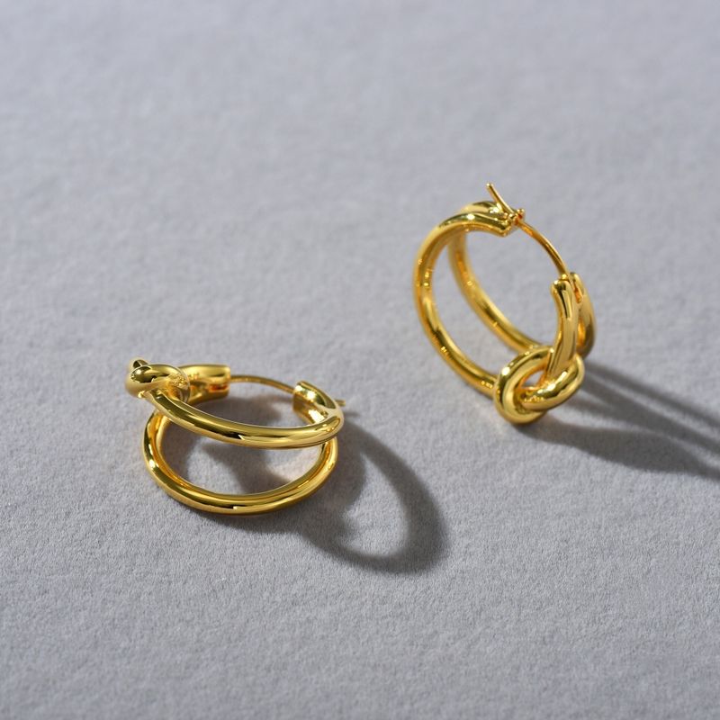 Orecchini da donna con design retrò francese a nodo - Cerchi geometrici minimalisti da indossare tutti i giorni, montature in argento 925 ipoallergenico (oro e argento)_voghion.com