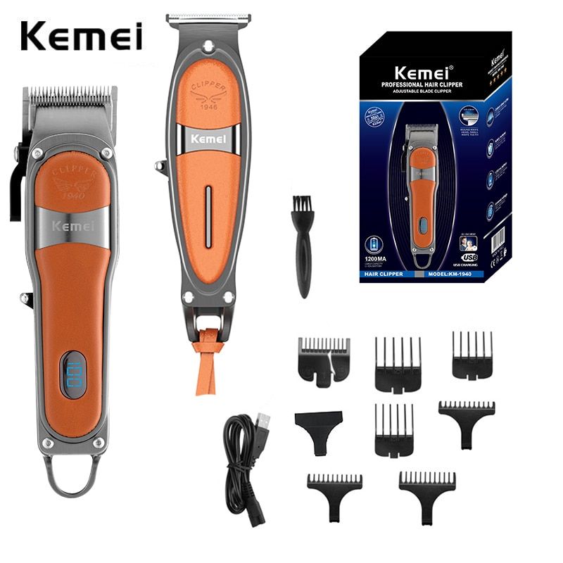Kemei Professional Tona hårklippare Combo Zero Gapped sladdlös kanthårtrimmer Frisörsalong Elektrisk 2 hårklippningsmaskiner_voghion.com