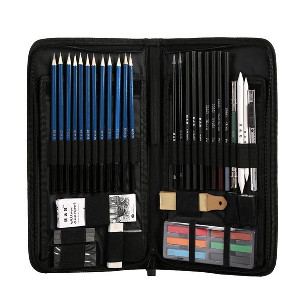 H&B 48-Piece Professional Sketching Pencil Set With Charcoal Sticks – Premium Wooden Drawing Kit For Artists & Beginners_voghion.com