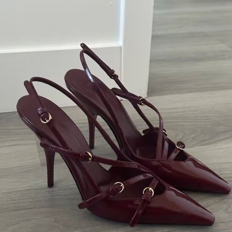 Damenschuhe Kitten Heel French High Heels Damen Style Temperament High End Lackleder Sandalen Sexy Kleine Runde Kopf Stiletto Absatz Geschlossene Kopf Sandalen_voghion.com