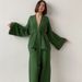 Women's solid color coat pantsuit_voghion.com