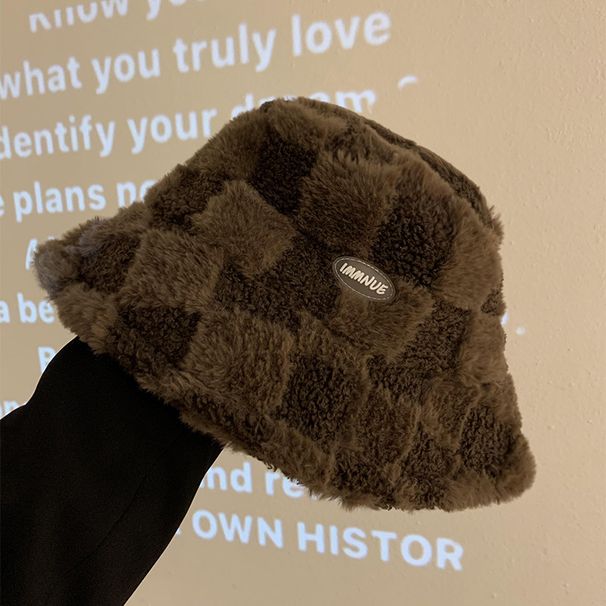 Lambskin Bucket Hat For Women Autumn And Winter Thick Warm Net Red Basin Hat Letter Bucket Hat Makes The Face Look Small_voghion.com