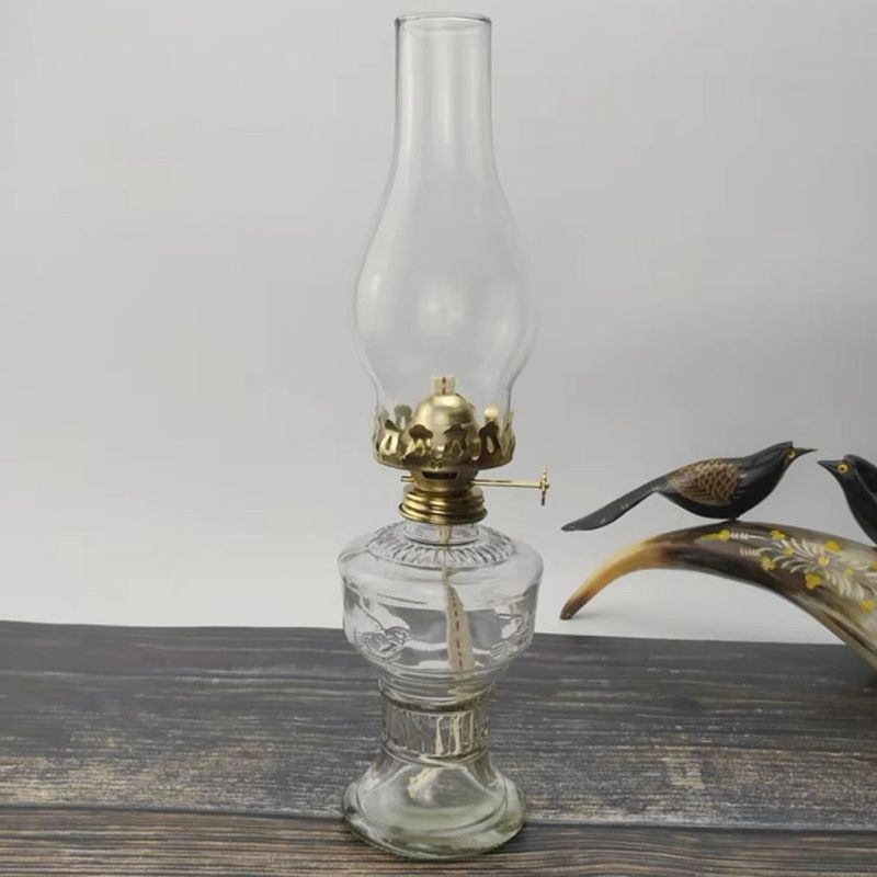 Lampada a burro con paralume in vetro antivento, grande, vintage, a cherosene e olio vecchio_voghion.com