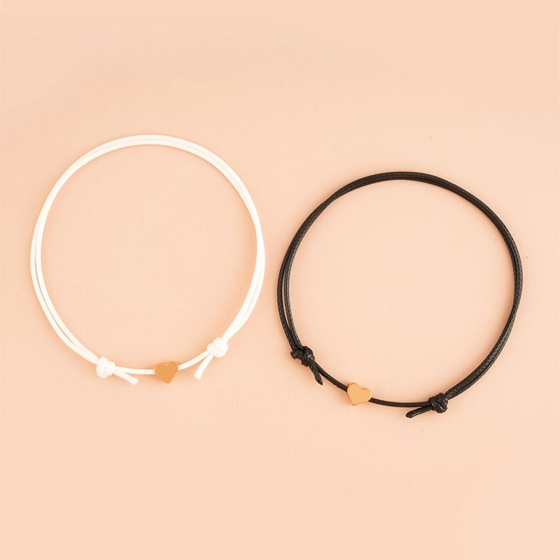 Love Bracelet, Simple Wax Thread Woven Adjustable Couple Heart Bracelet Jewelry_voghion.com