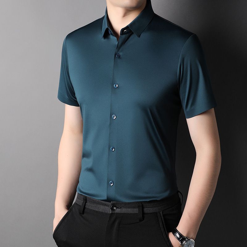 Camicia da uomo estiva CT Ice Silk, senza cuciture, traspirante, ad asciugatura rapida, elasticizzata, a mezza manica, non stirabile_voghion.com