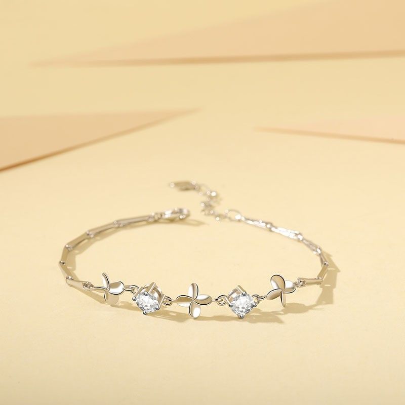 Bracciale S999 con quadrifoglio per donna, bracciale di lusso Niche Light con fiori, regalo di alta qualità in argento puro_voghion.com