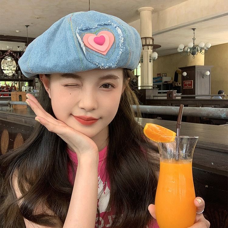 Spring And Summer Women's Models Love Cowboy Beret, Korean Version Of The Open Face, Small And Versatile, Bud Painter's Hat, Large Head_voghion.com