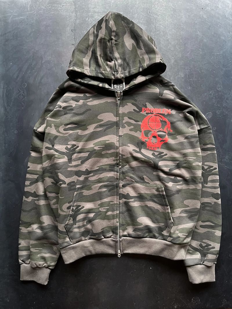 Herrenbekleidung Camouflage Cartoon Print New Street Trend Unisex Loose Pullover Reißverschluss Sweatshirt_voghion.com