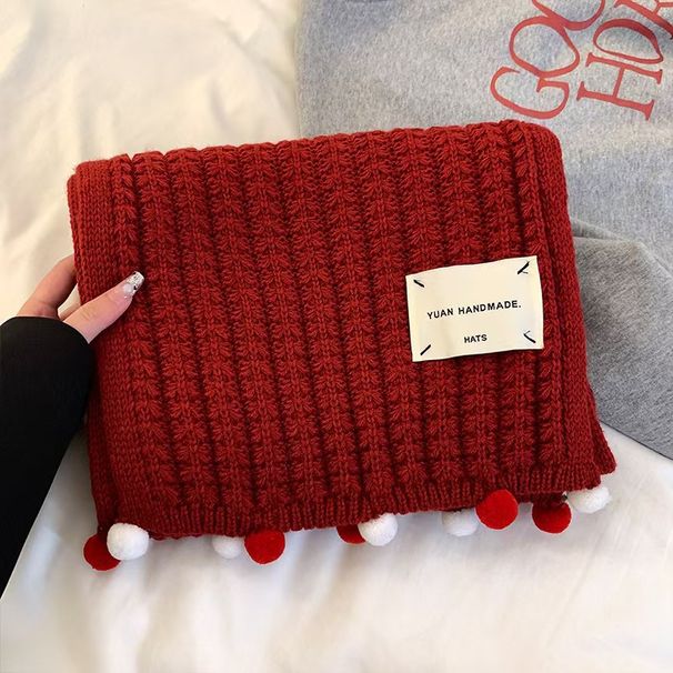 Sciarpa rossa natalizia per donna autunno inverno lavorata a maglia in lana calda moda versatile 2025 nuovo scaldacollo per studenti tinta unita_voghion.com