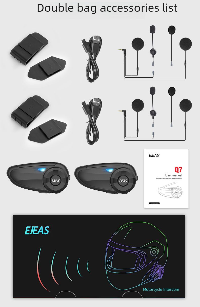 Motorcycle helmet Bluetooth intercom headset 7-person connection 1 drag 6 switch intercom 800 m intercom distance Q7 double pack_voghion.com