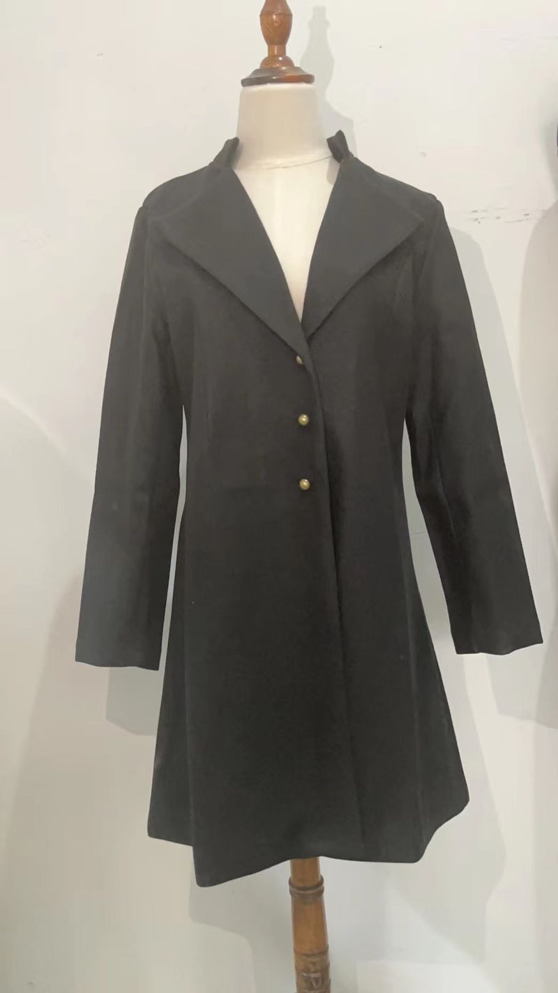 Eleganter Trenchcoat aus Wollmischung für Damen mit Reverskragen, schmale Passform, lange Ärmel, einfarbig, Winterkleidung fürs Büro_voghion.com