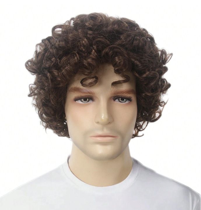 Parrucca sintetica da uomo con clip, nuova, marrone, soffice, set completo per la testa, commercio estero, parrucca di simulazione di seta ad alta temperatura_voghion.com