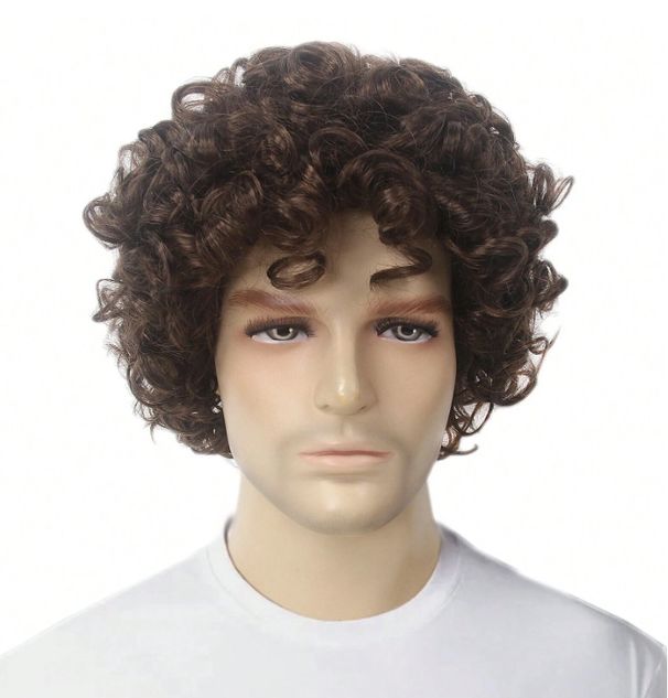 Parrucca sintetica da uomo con clip, nuova, marrone, soffice, set completo per la testa, commercio estero, parrucca di simulazione di seta ad alta temperatura_voghion.com