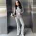 Women's Fashion 2025 Autumn Winter New Fashionable Crop Top Long Sleeve Slim Fit Tie Flared Pants Casual Set_voghion.com