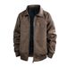 Men’s Vintage Corduroy Leather Jacket – Slim Fit Retro Bomber With Stand Collar & Zippered Pockets (Black/Beige/Brown, M-3XL)_voghion.com