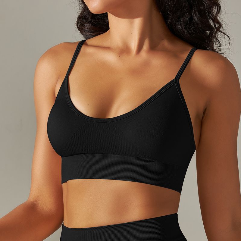 Women's Clothing seamless knitted solid color beautiful back suspender sports bra without rims running fitness yoga wear top_voghion.com