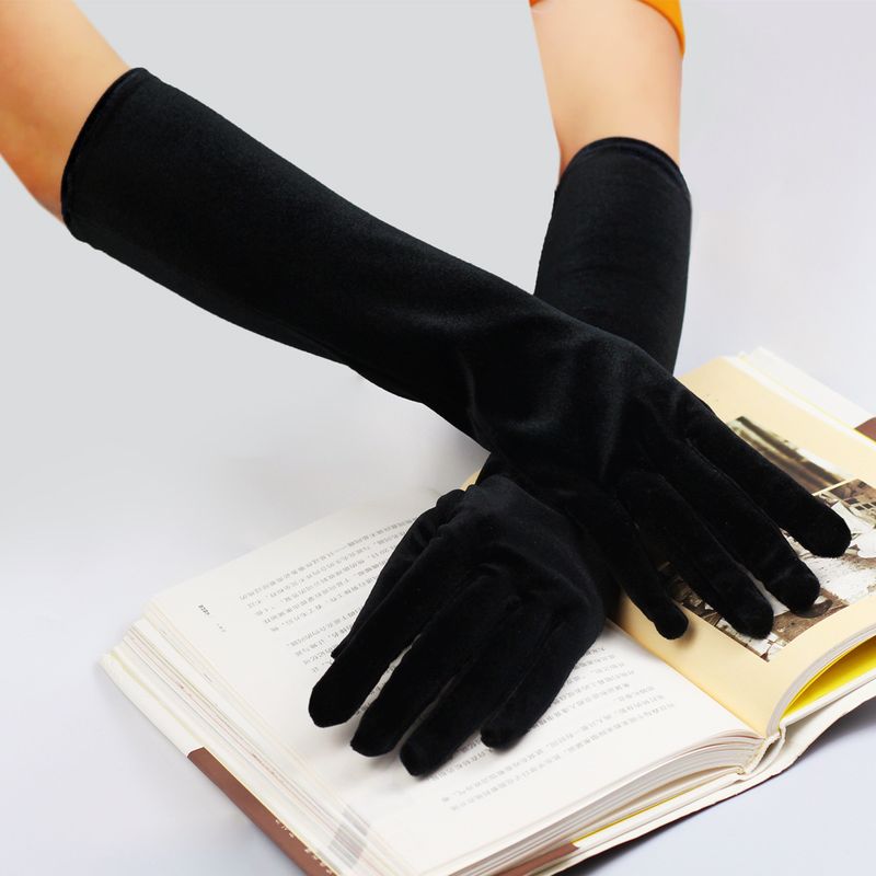 Women's black velvet long bridal gloves dress studio styling photo show dinner_voghion.com