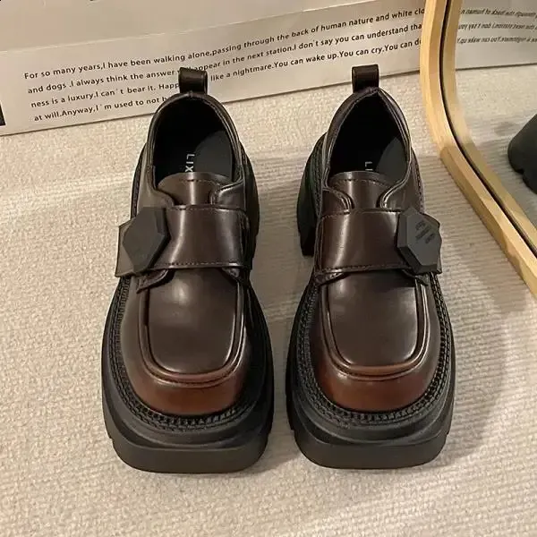 Damen Derby Schuhe All Match Britischer Stil Wollmantel Mit Pelz Clogs Plateau Herbst Schwarz Flach Leder Anti Rutsch Reptil_voghion.com