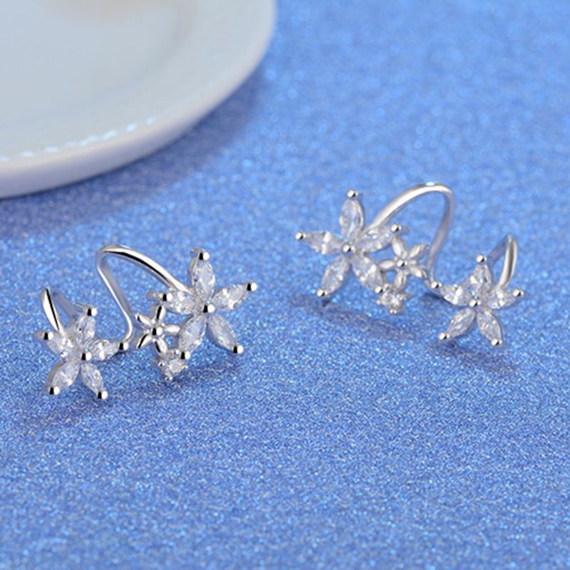 Cao Shi Sweet Cool Lady Flower Curved Earclip Mode Veelzijdige zirkoon oorbellen Nieuwe stijl damesoorbellen_voghion.com