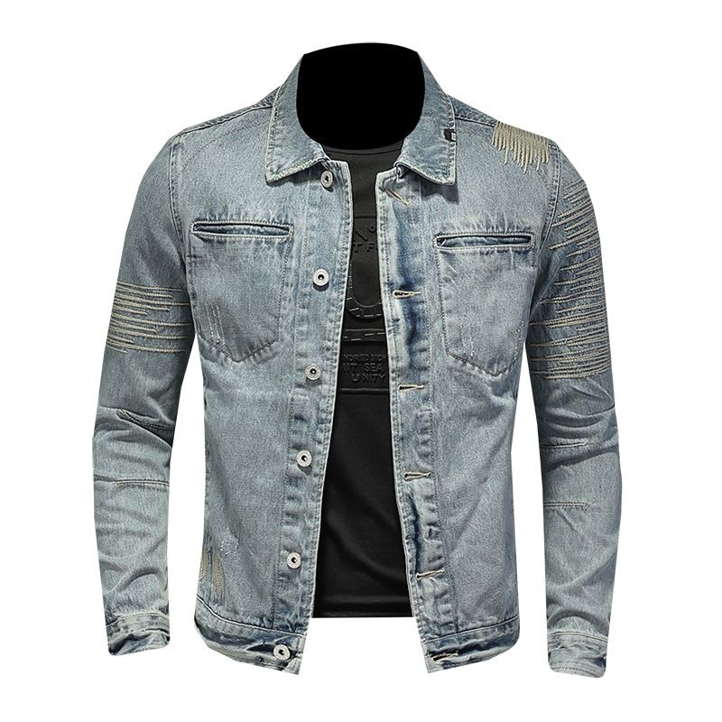 Abbigliamento da uomo Giacca di jeans di colore chiaro ricamata stile primaverile_voghion.com
