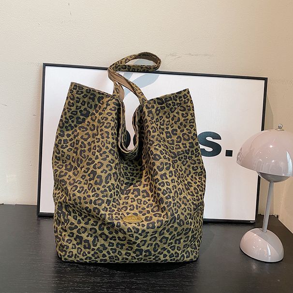 Borsa a tracolla in tela bifacciale con stampa leopardata, grande capacità, portatile, stile college, per il tempo libero_voghion.com
