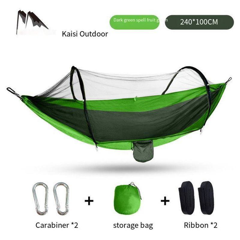 Automatic quick opening hammock with mosquito net outdoor single and double nylon cloth camping pole mosquito net hammock mosquito hammock_voghion.com