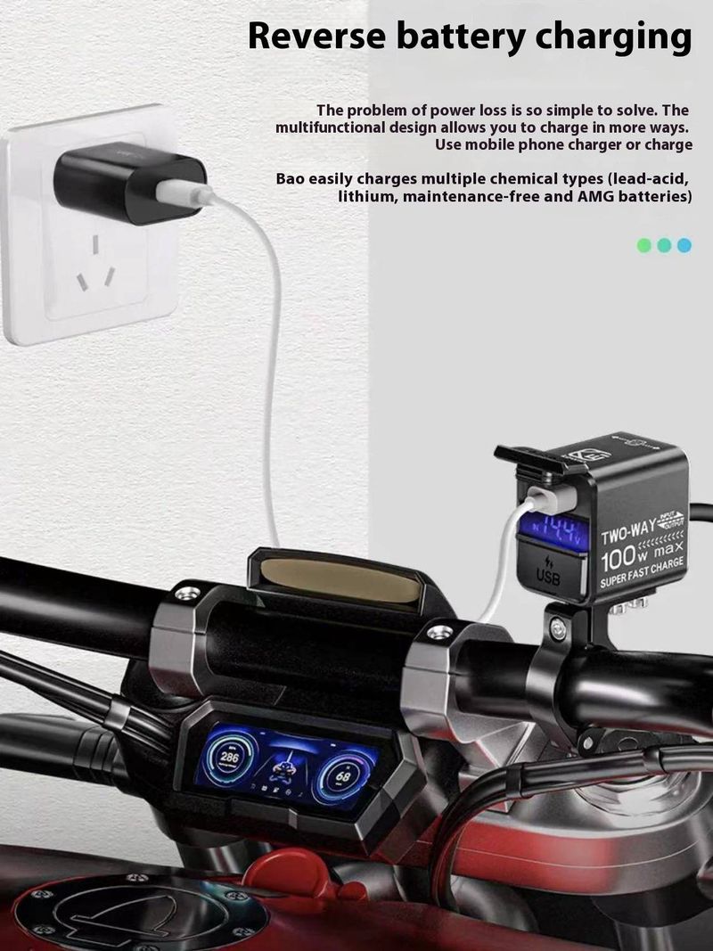 Motorfietslader, aangepaste USB+PD-laadinterface met waterdicht ultrasnel opladen, aangepaste autolader, mobiele telefoonlader_voghion.com