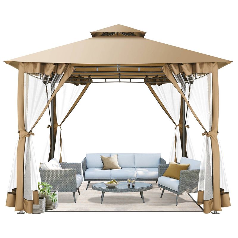 10'x10' Outdoor Gazebo Para Patio On Clearance With Netting, Waterproof Canopy Tent With Heavy Duty Steel Frame, High Wind-Resistant Shelter_voghion.com