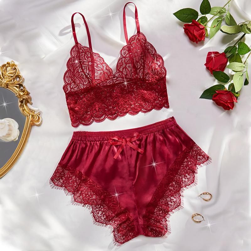 Intimo da donna, rosso vino, in pizzo, stile Passion Temptation, con cuciture in raso, sexy, due pezzi_voghion.com