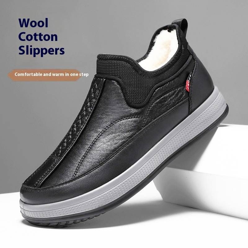 Winter Men Plus Velvet Thick Sheep Wool Dad Shoes Leather Waterproof Non Slip Elderly Shoes Men_voghion.com