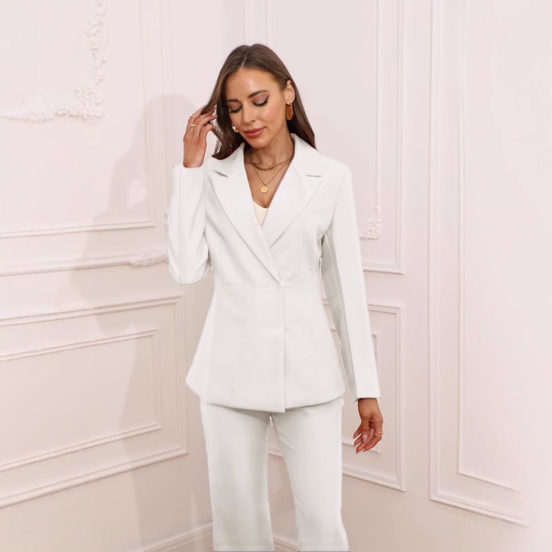 2025 New Waist-cinching Casual Fashion Solid Color Small Blazer High-waisted Flared Pants Women's Suit Breathable Dress_voghion.com