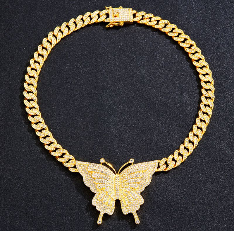 Diamant-Schmetterlingsanhänger, neue kubanische Kette, Persönlichkeit, Nische, Damen-Halskettenzubehör_voghion.com