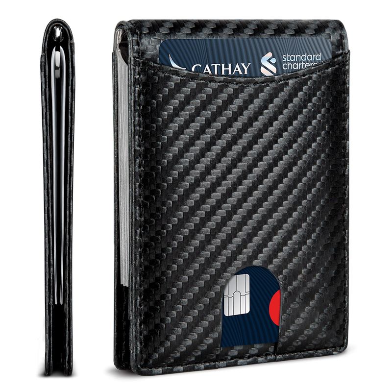 Portafoglio in pelle di mucca, portamonete, clip per dollari, antifurto, borsa anti-sfilamento delle carte, clip per carte, portafoglio da uomo in vera pelle di fibra di carbonio_voghion.com