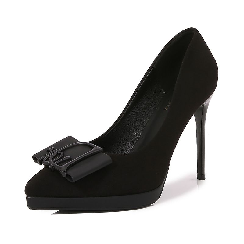 968-21 New 24 Autumn Waterproof Platform Suede Soft Surface High Heels Shallow Mouth Women's Shoes Look Thin And Pointed_voghion.com