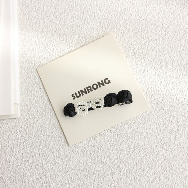 Fermagli per capelli a forma di becco d'anatra con piccole rose fatti a mano, stile pigro, fermagli per capelli con bordo nero, accessori per capelli semplici a linea singola per donne_voghion.com