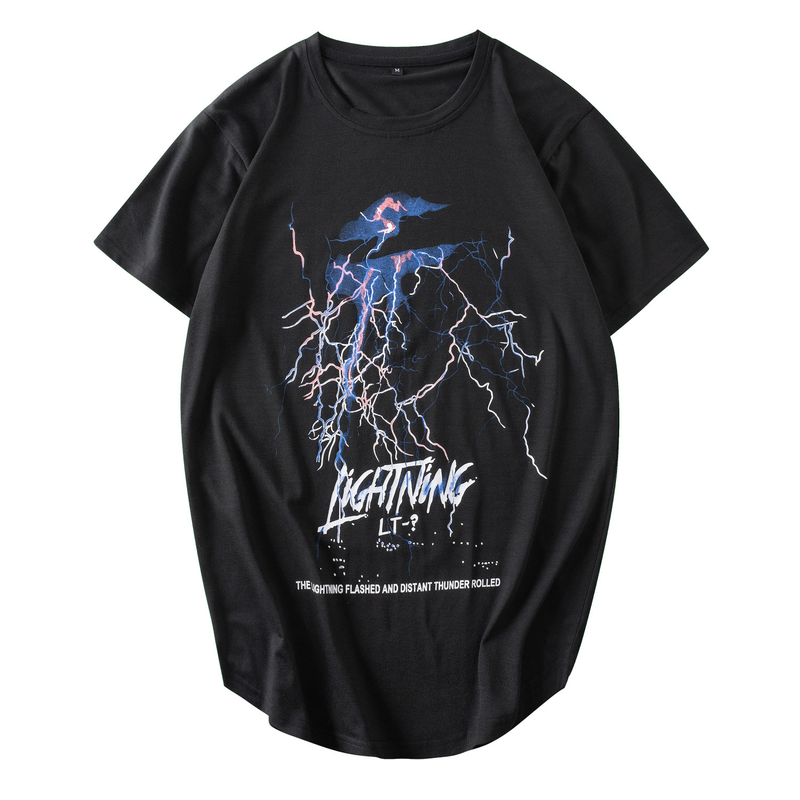 2022 Summer New Lightning Print Curved Bottom Short Sleeve T-shirt Men's Top 3207_voghion.com