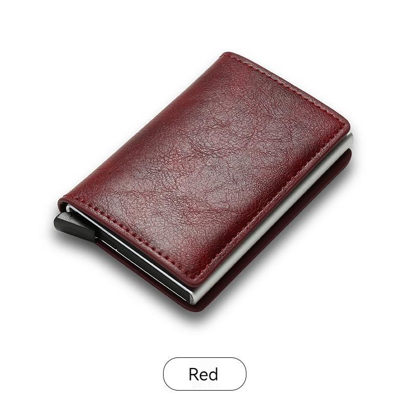 Carbon Fibre Rfid Self Ejecting Card Wallet Men's And Women's Wallet Money Pouch, Vintage Leather Mini Slim Wallet, Aluminium Anti-theft Swipe Wallet_voghion.com